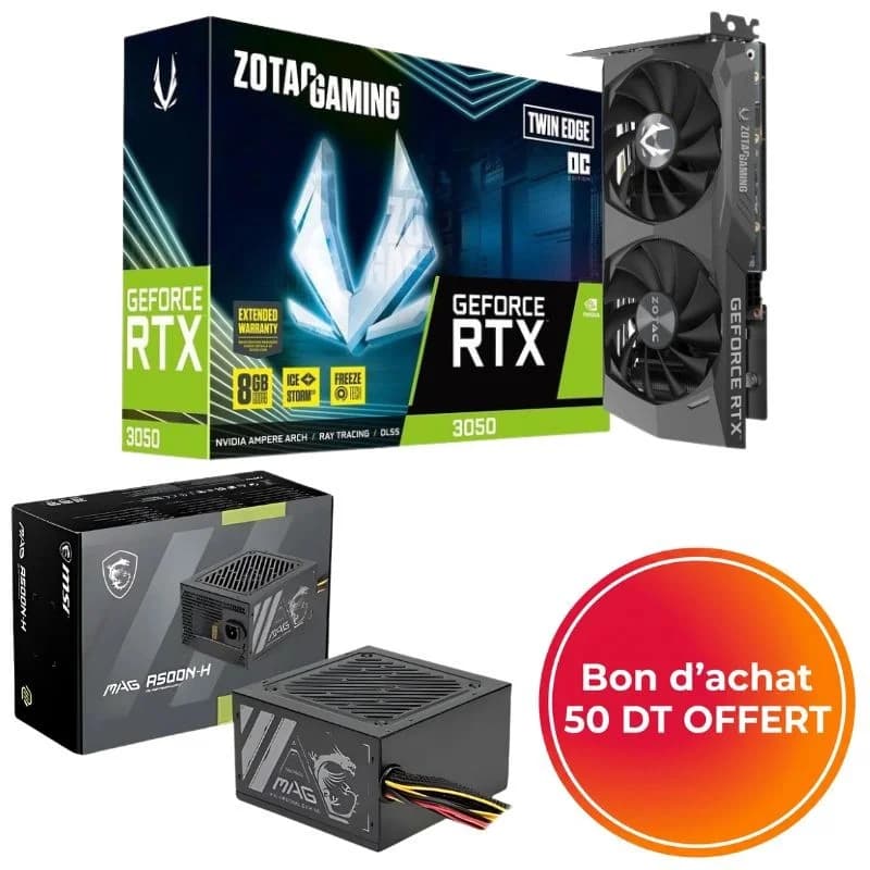 GamingGear LEVEL UP RTX 3050 6GB + Bon d'achat 50DT Offert