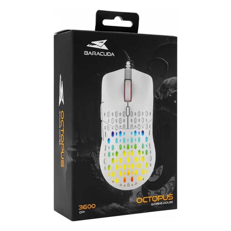 BARACUDA Octopus Blanc | Filaire | 3600 DPI | LED Multicouleur | Pr...